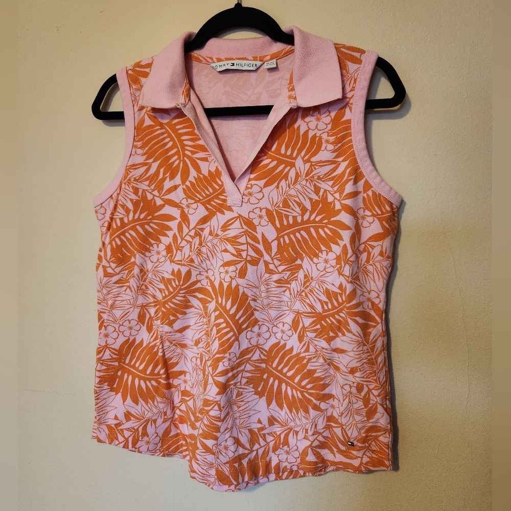 Tommy Hilfiger Pink & Orange Tropical Print Polo Tank